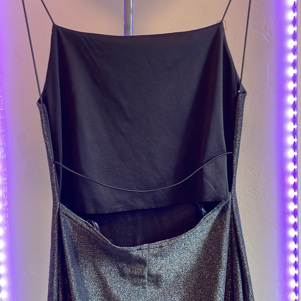 Medium Glittery Gray Jodi Kristopher Prom Dress - Picture 3 of 4